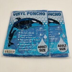 SeaWorld Vinyl Poncho Adult OS Blue New 2 Pack Shamu Orca Rain Gear Unopened